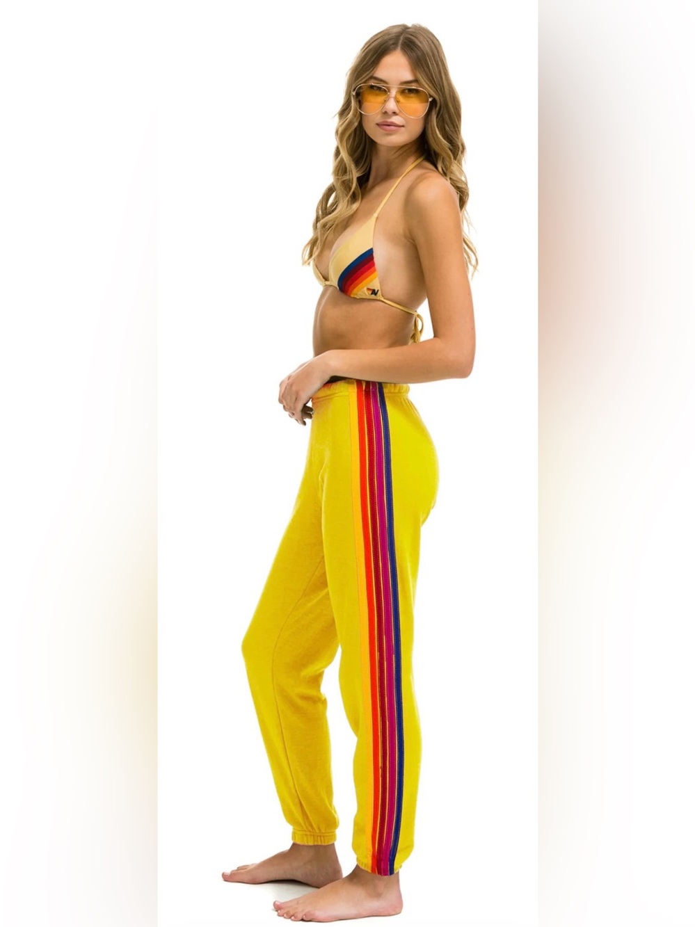 AVIATOR NATION NEW 5 STRIPE SWEATPANTS - LEMON // YELLOW // PURPLE